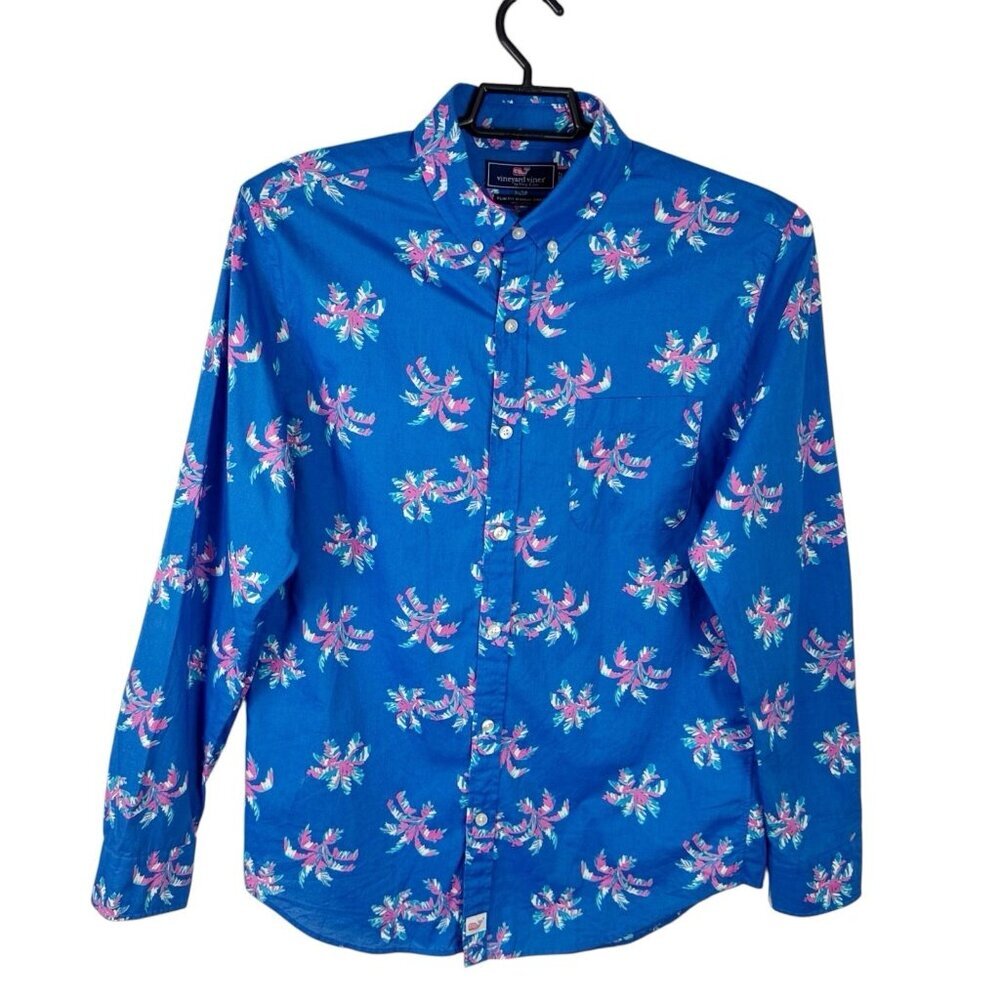 Vineyard Vines Men's M Slim‎ Fit Murray Shirt LS Blue Palm EUC Cotton